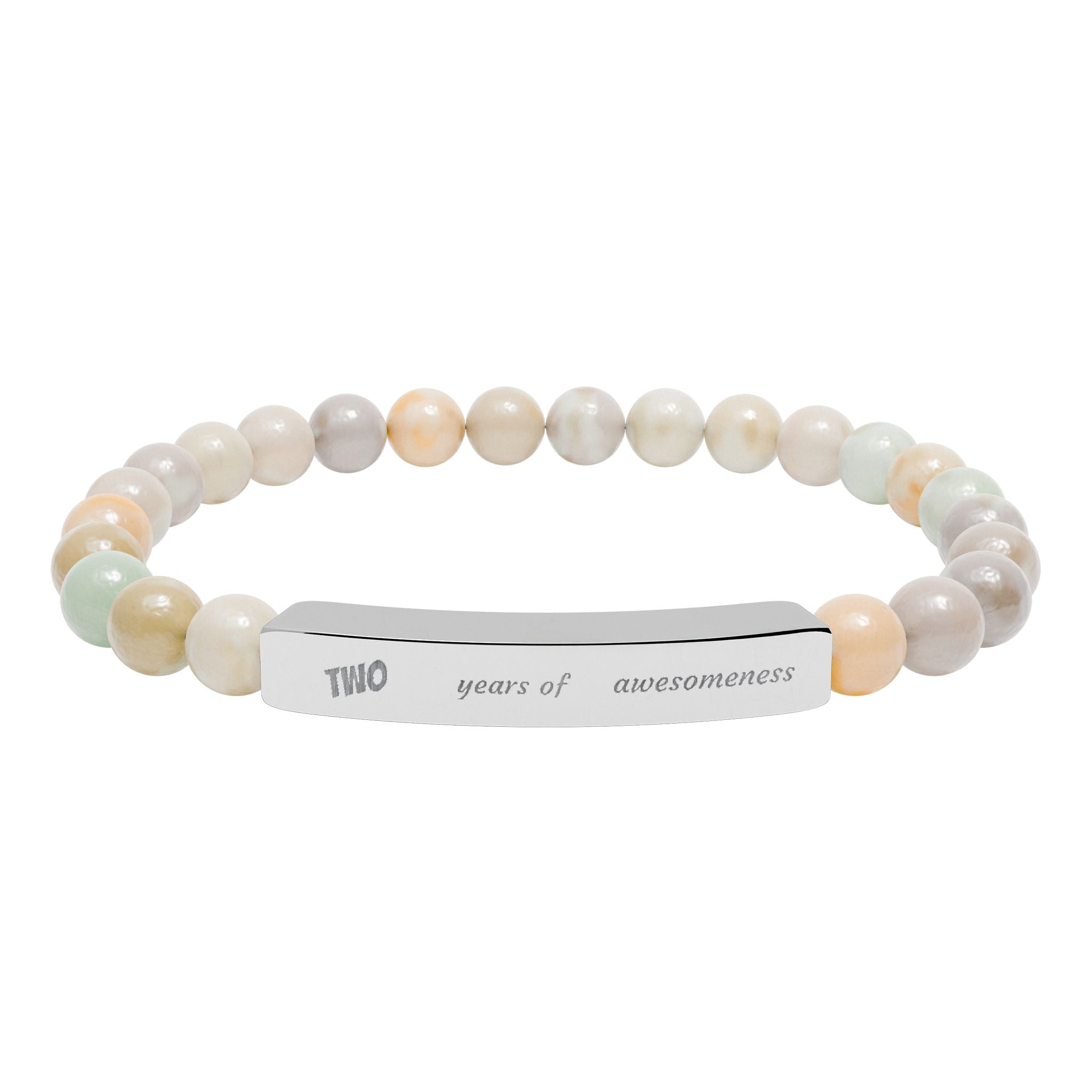Engravable Natural Stone Stretch Bar Bracelet — Personalized Beaded Bracelet
