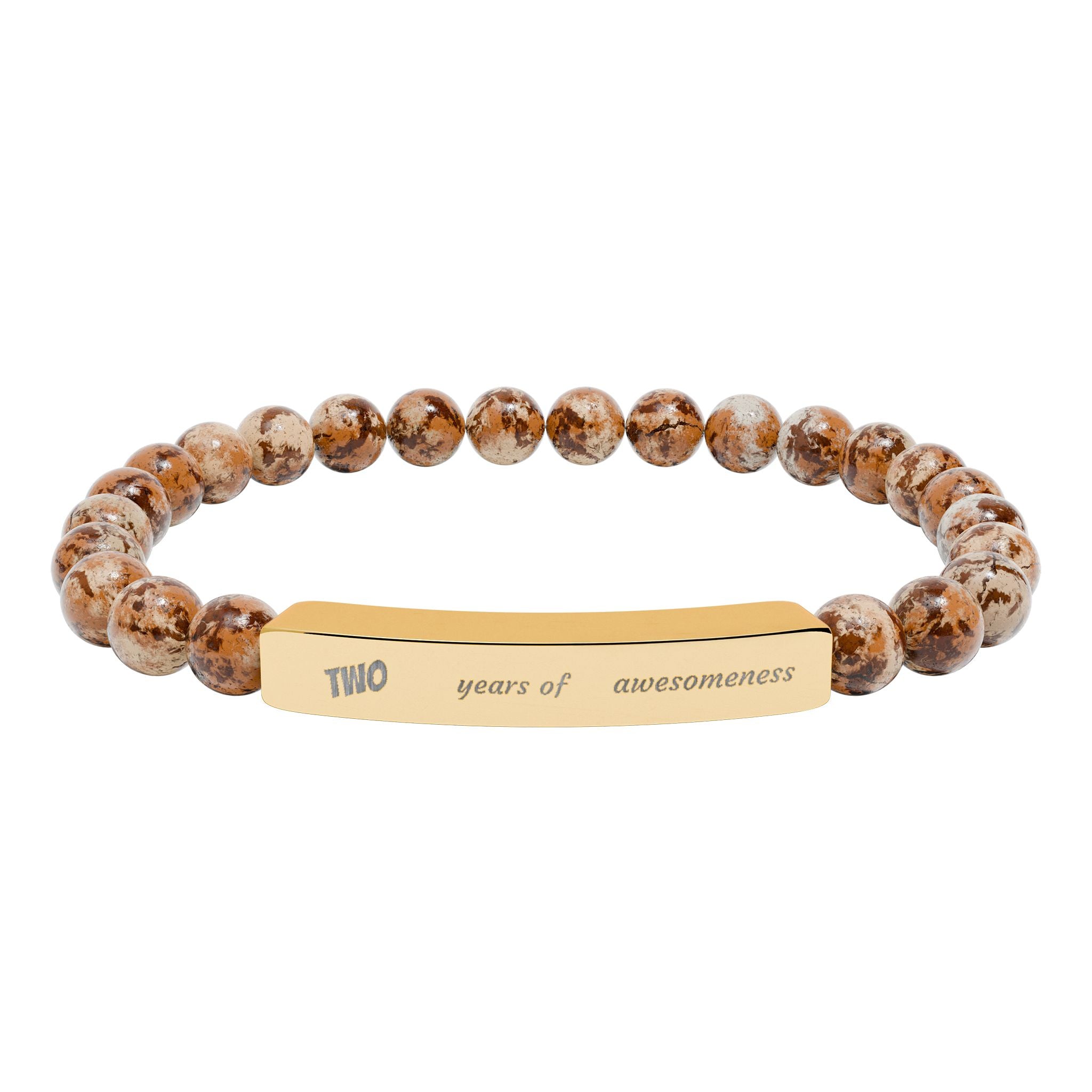 Engravable Natural Stone Stretch Bar Bracelet — Personalized Beaded Bracelet