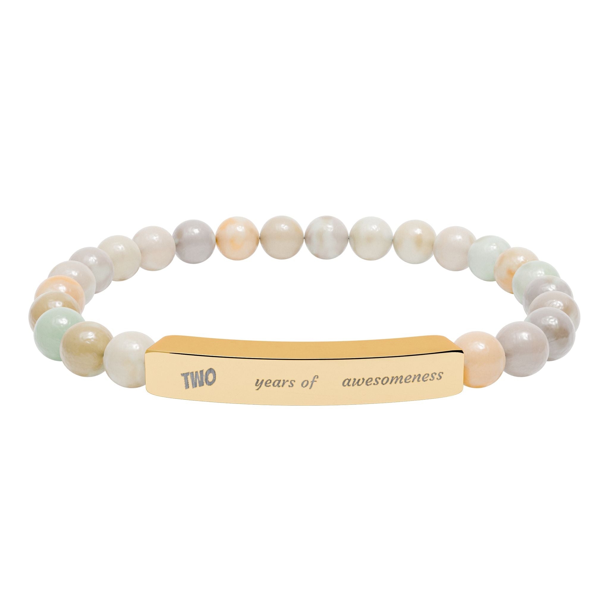 Engravable Natural Stone Stretch Bar Bracelet — Personalized Beaded Bracelet