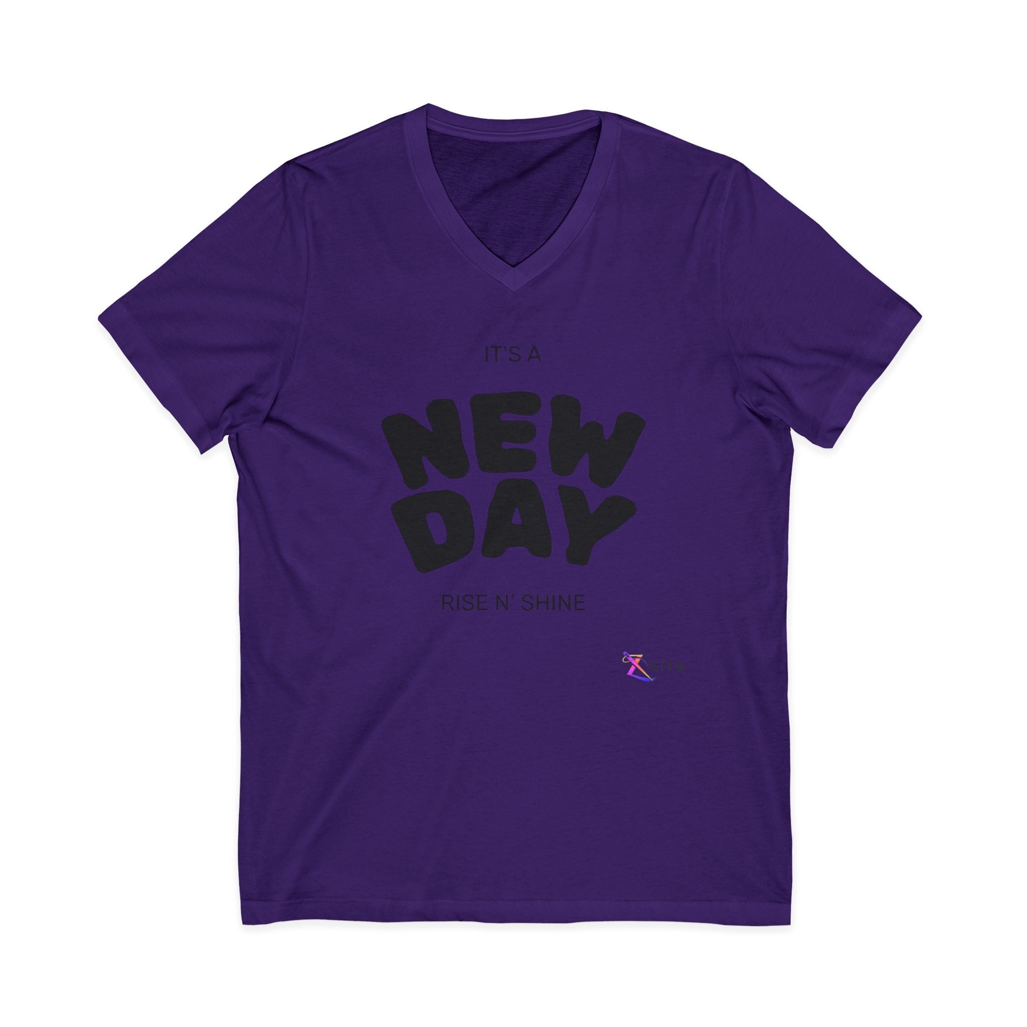 V-Neck Tee — "It's a New Day" Inspirational Graphic Shirt