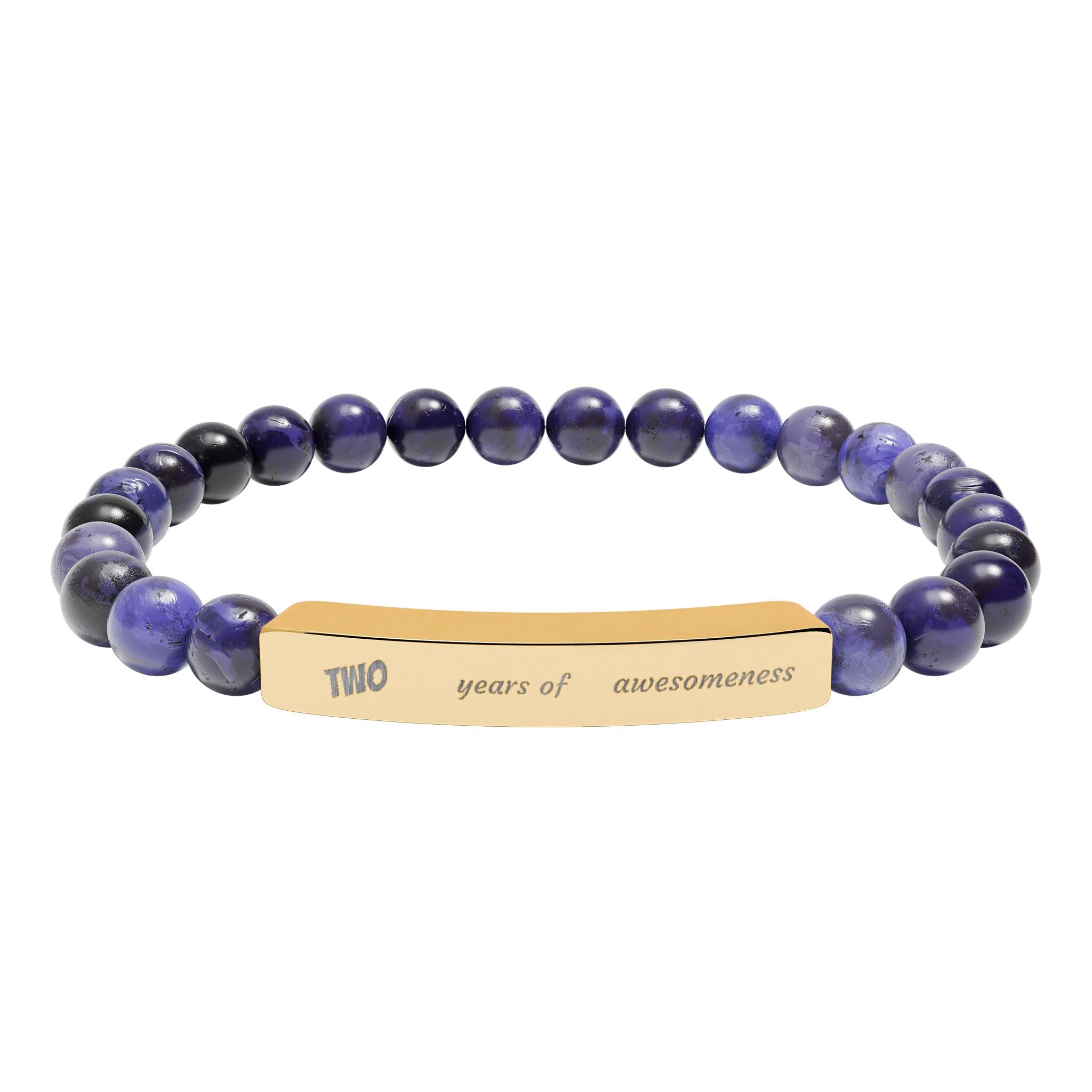 Engravable Natural Stone Stretch Bar Bracelet — Personalized Beaded Bracelet