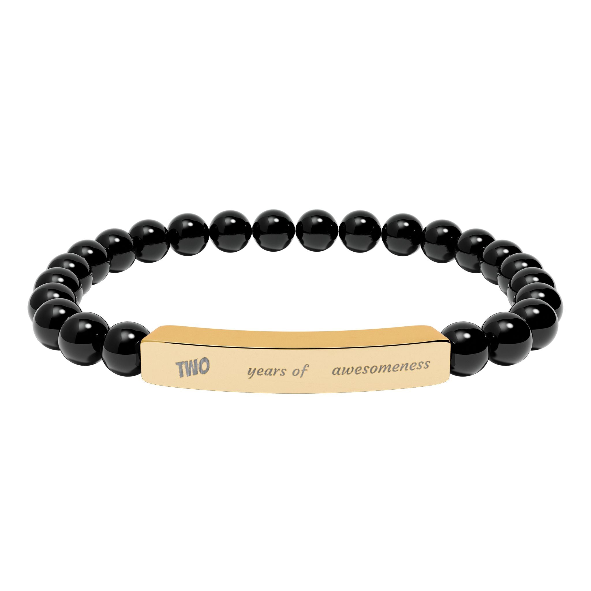 Engravable Natural Stone Stretch Bar Bracelet — Personalized Beaded Bracelet