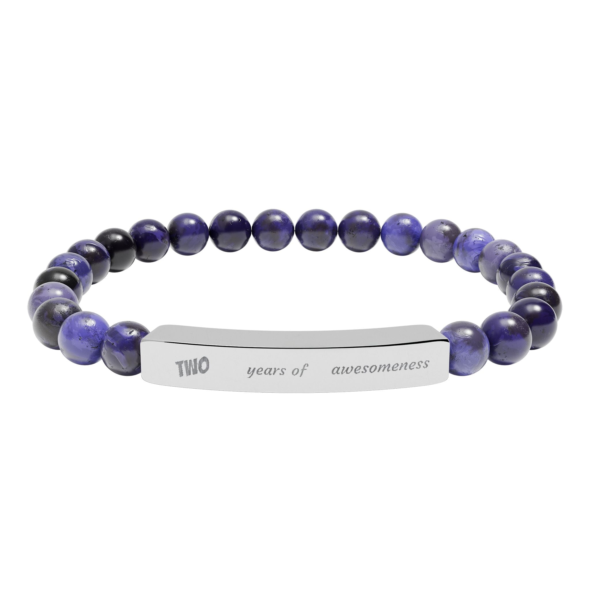 Engravable Natural Stone Stretch Bar Bracelet — Personalized Beaded Bracelet